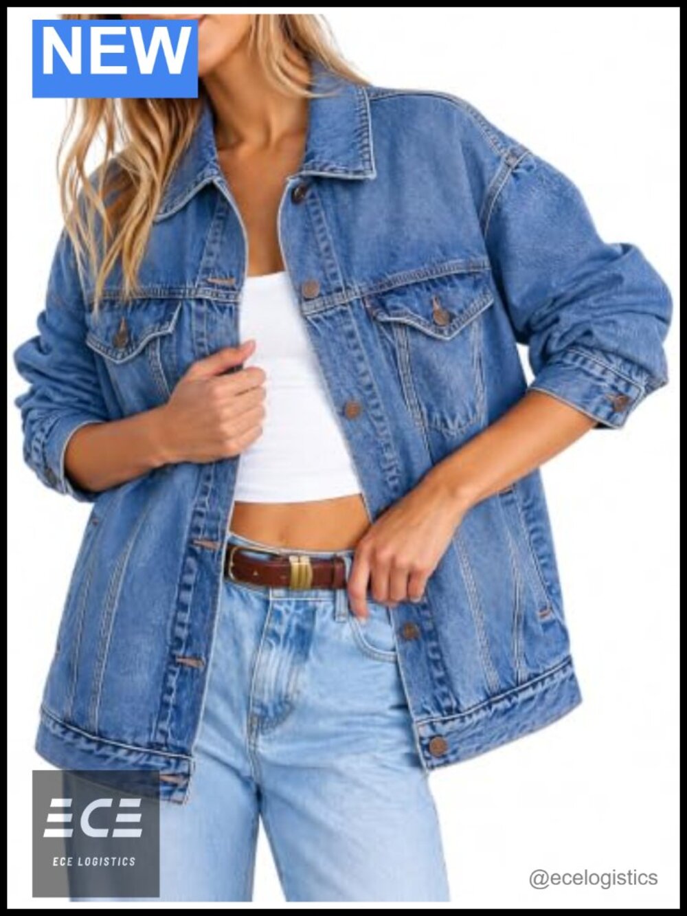 Women's Oversized Classic Trucker Denim Jacket Button Front Boyfriend Fit